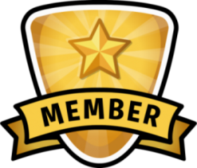 gold badge with a star and the word member in a banner